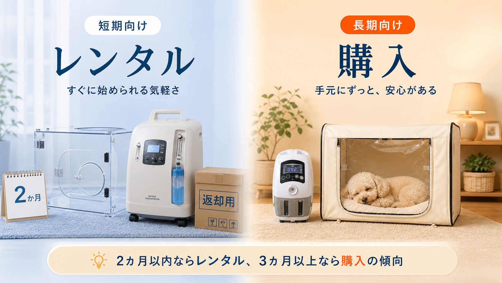 ペット酸素室のレンタルと購入の比較｜短期向け・長期向けの違い